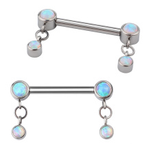 ASTM F136 Titanium Bezel Setting Opal Stone Dangle Barbell Symmetry Nipple Ring Internal Threaded Body Piercing